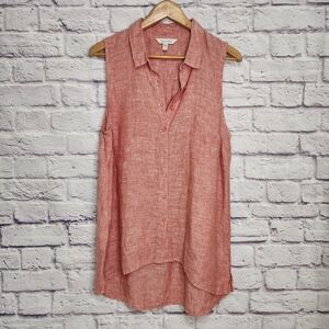 Garnet Hill Easy Linen Button-Down Tank Coral / Pink Womens Sz 14
